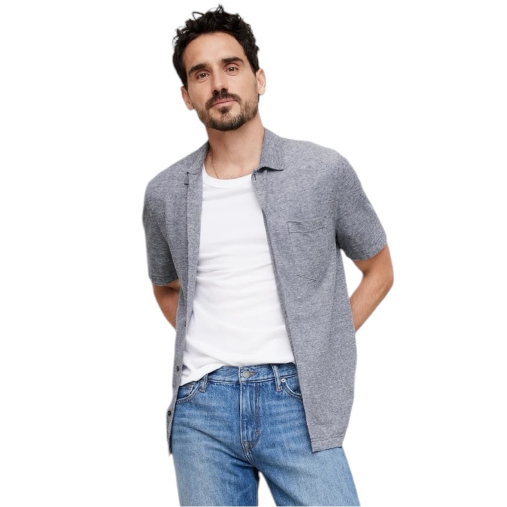Grey Banana Republic Linen Button Up Polo Shirt (S)